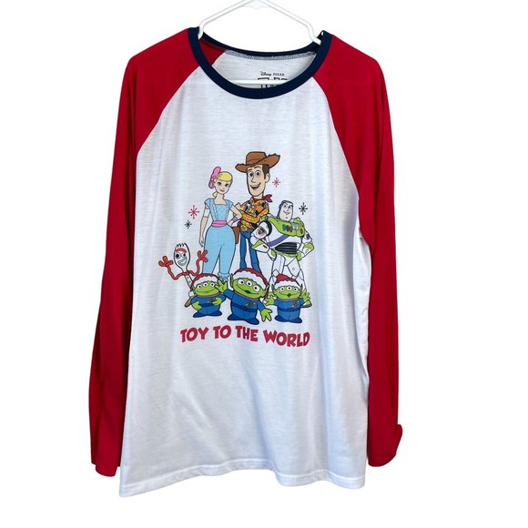 Disney Pixar Toy Story 4 Pajama Top Size L White Toy To The World Raglan Sleeve - Picture 1 of 11
